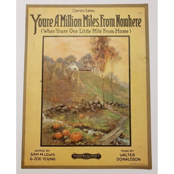 Sheet Music- You're A Million Miles From Nowhere Antique 1919 - Picture 1 of 4